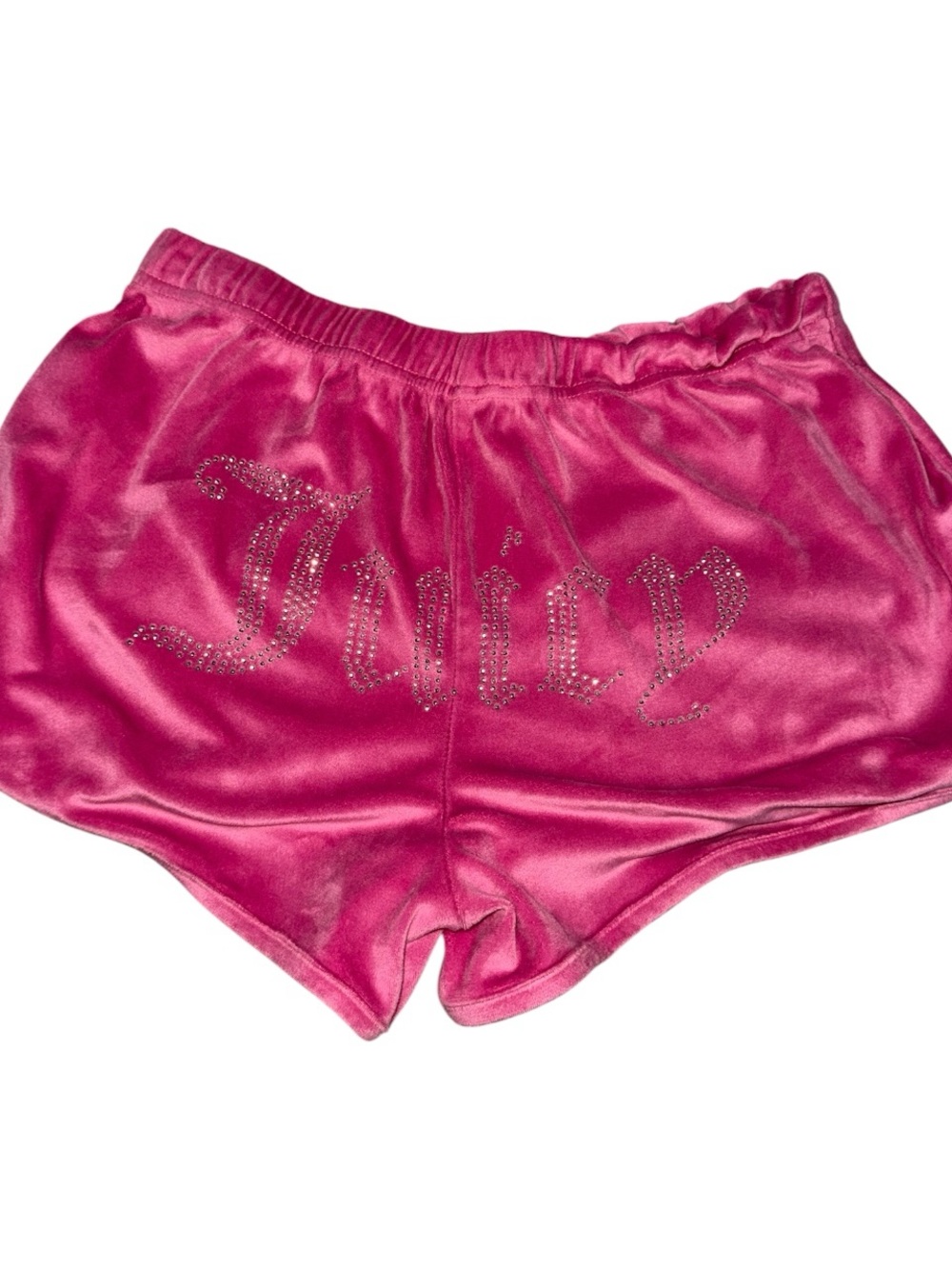 Juicy Couture Bright Pink Velour Logo Rhinestone Shorts